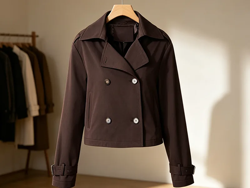 Die Stoffauswahl und das detaillierte Design von Damen-Trenchcoats.