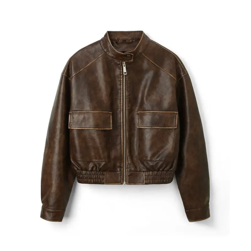 Brünierte Bikerjacke aus Kunstleder im Maillard-Stil