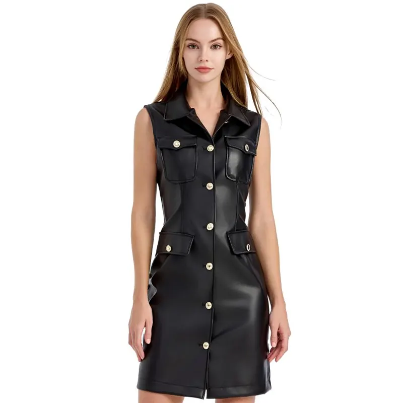 Geknöpftes Midikleid aus PU-Leder
