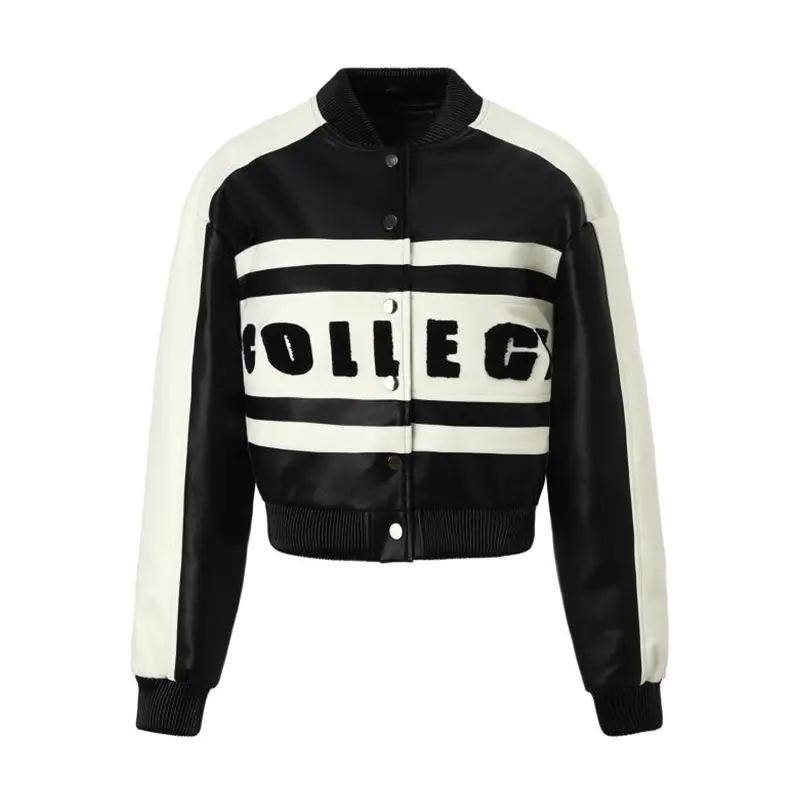 Gestickte Farbblock-Rennjacke in Schwarz und Braun