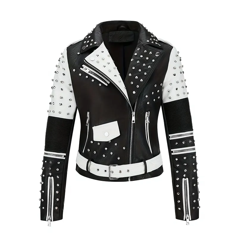 Bestickte Bikerjacke aus Kunstleder mit Nieten