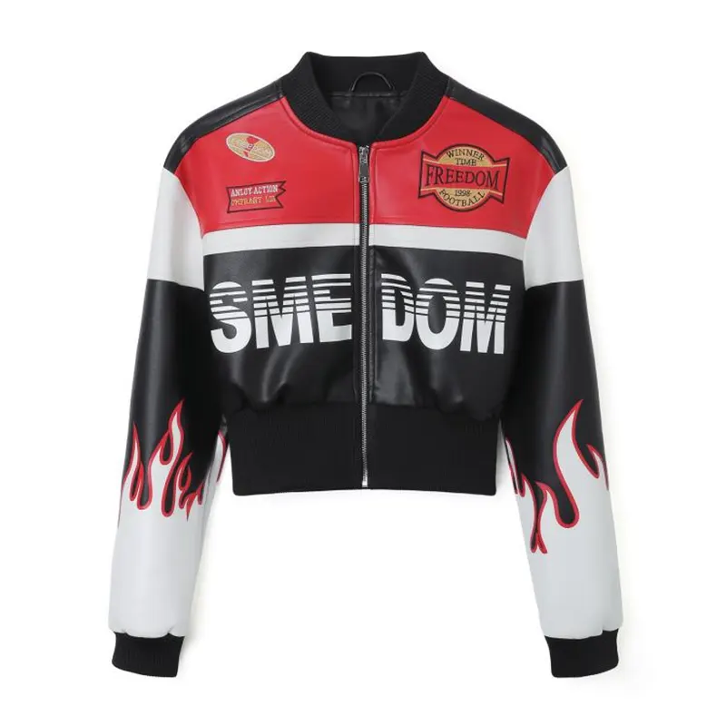 Bikerjacke aus Kunstleder mit Flammenmuster