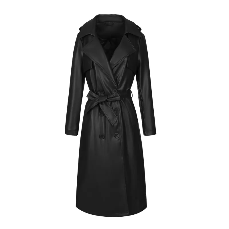 Schwerer Trenchcoat aus Kunstleder mit Gürtel