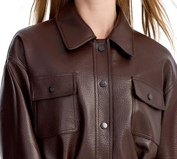 Pebbled Faux Leather Jacket with Belt and Pockets