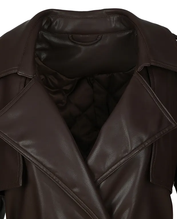 Heavyweight Faux Leather Trench Coat with Belt