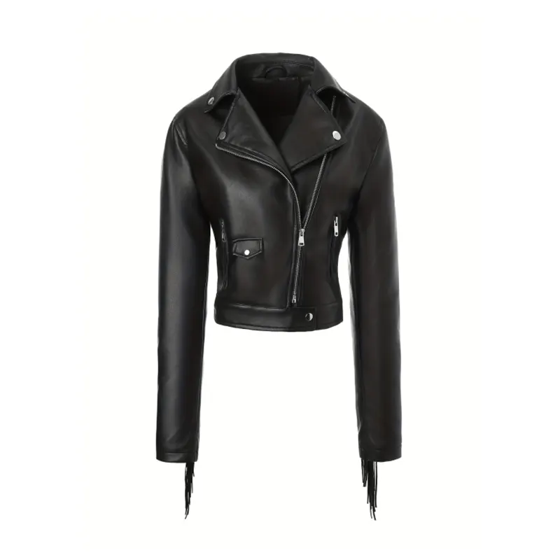 Streetwear Vegan Leather Jacket with Fringe Details