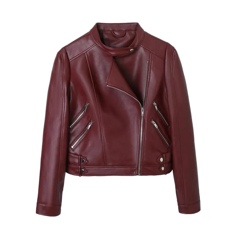 Asymmetrische Bikerjacke aus Kunstleder mit mehreren Reißverschlüssen
