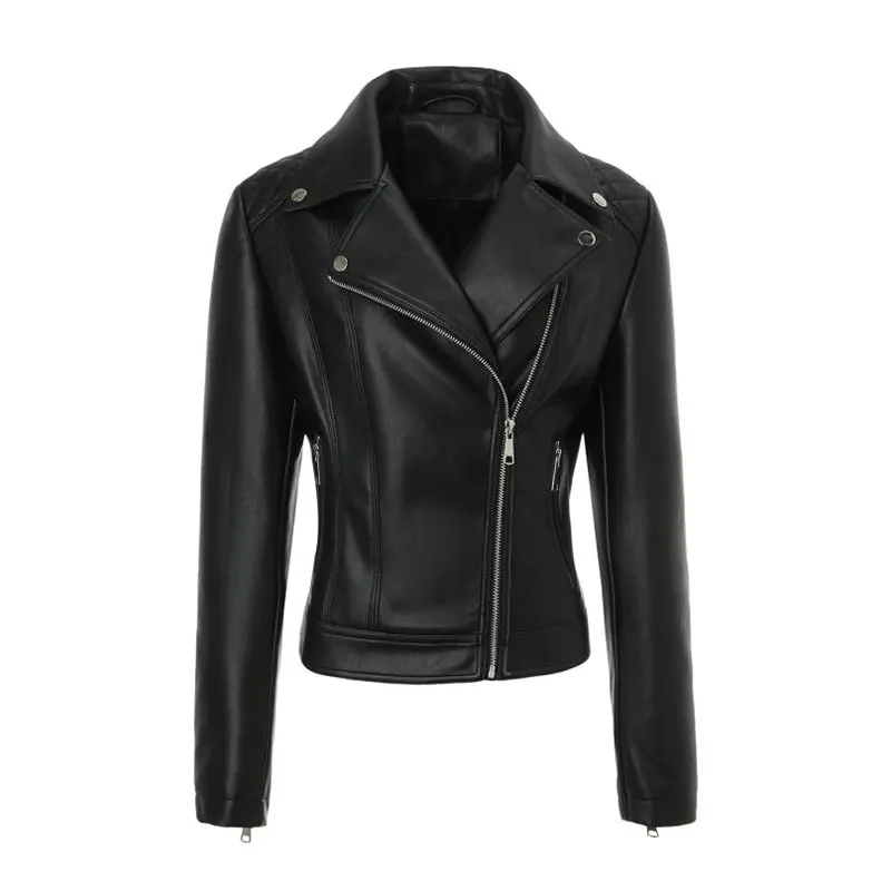 Jacke aus Kunstleder mit gesteppter Schulterpartie und Revers