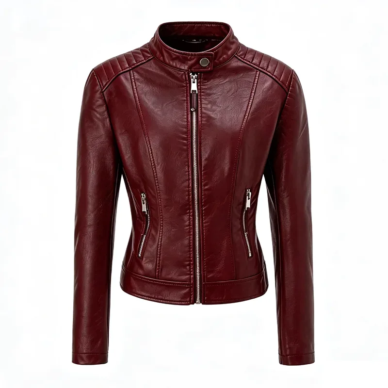 Jacke aus Kunstleder mit gesteppter Schulterpartie und Stehkragen