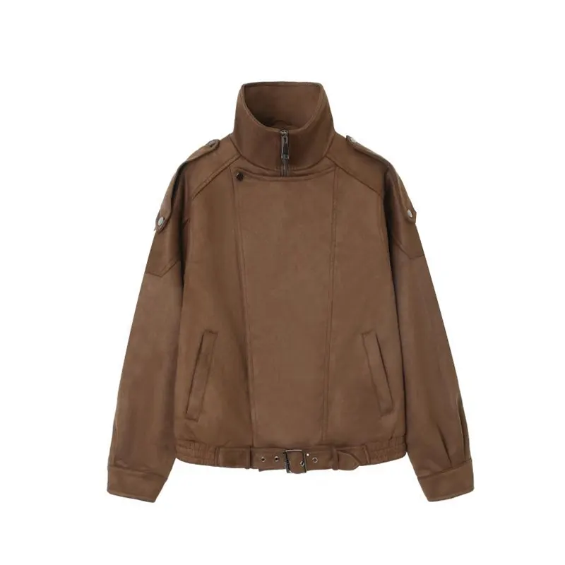 Slim-Fit-Jacke aus Wildleder mit elastischen Bündchen und Saum, Seitentaschen
