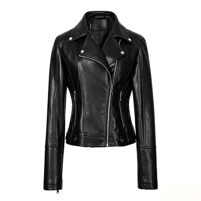 Slim Fit Langarm-Bikerjacke aus Kunstleder
