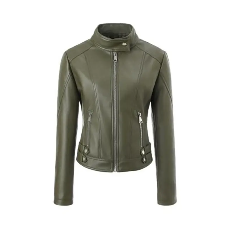 Sportliche Motorradjacke aus PU-Leder mit Stehkragen
