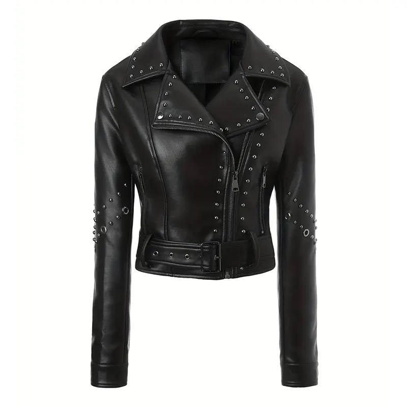 Vielseitige Drei-Jahreszeiten-Bikerjacke aus Kunstleder mit Nieten