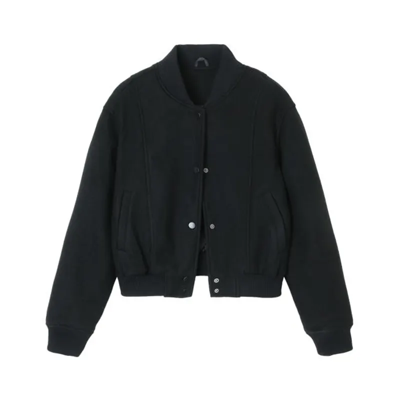 Vintage Stehkragen Damen Varsity Jacke aus Wolle