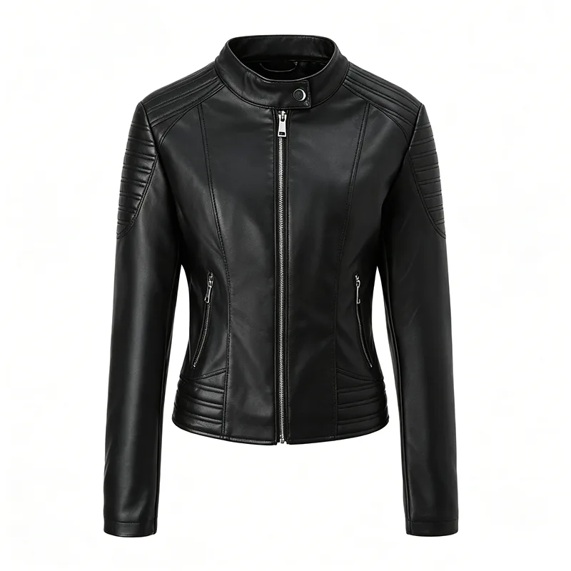 Jacke aus gewaschenem Kunstleder mit Stehkragen